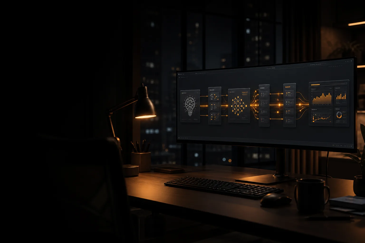 AI Application Development: From Idea to Production Developer workstation showing an AI application pipeline from sketch to production dashboard