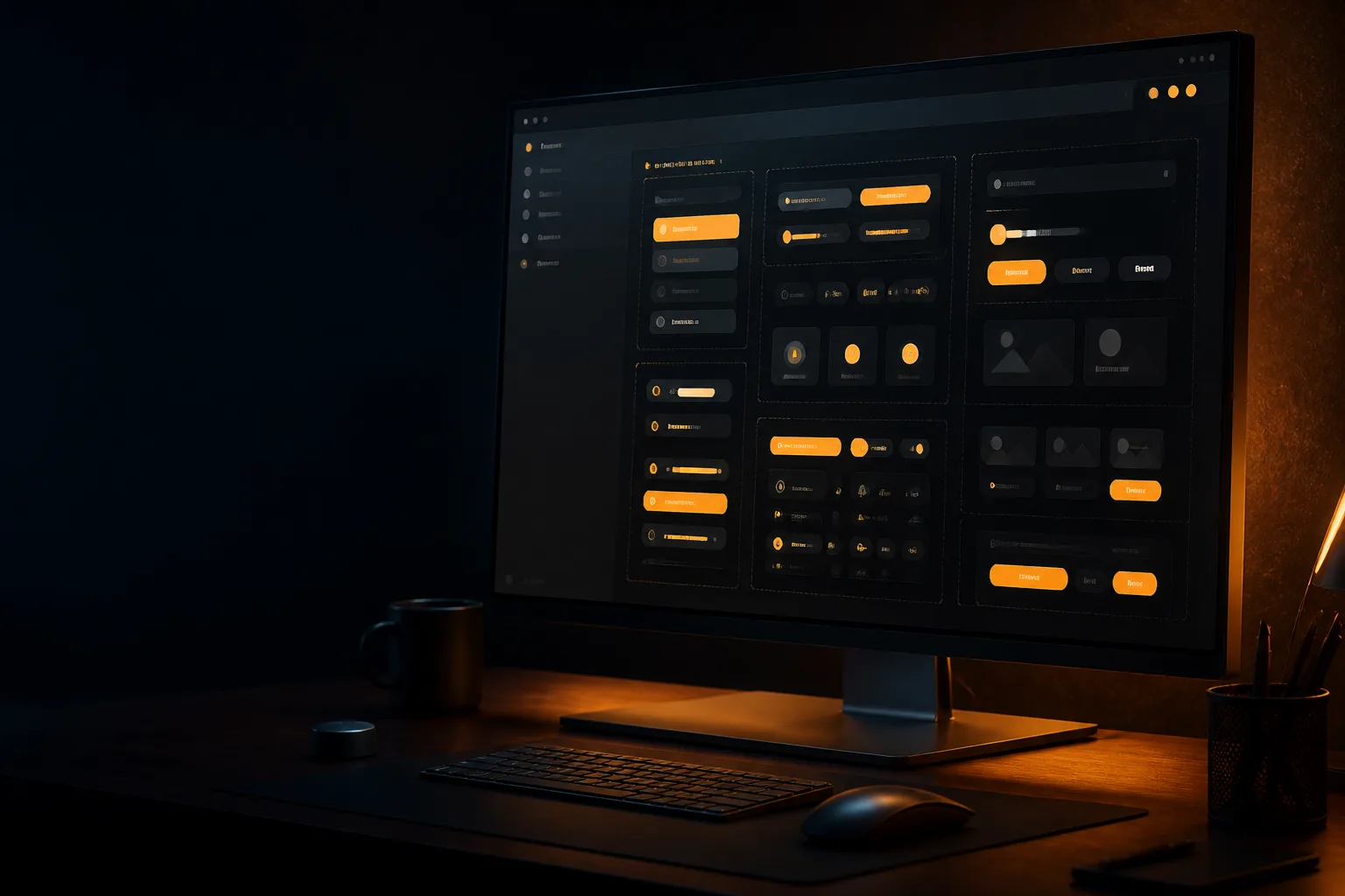 Component-Driven Frontend Modular UI components arranged on a dark product design monitor