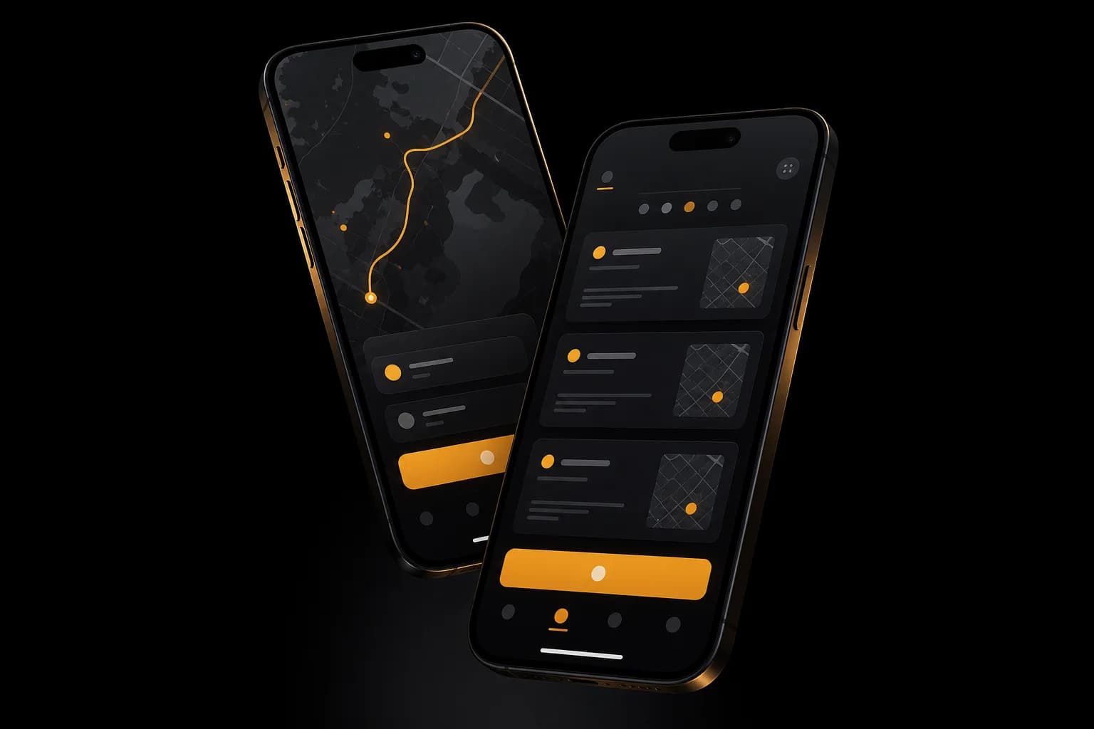 Our Portfolio | Doris Infotech Two dark-mode mobile app screens, representing Doris Infotech mobile products