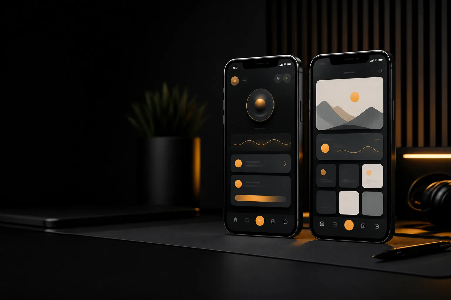 Native vs Cross-Platform App Development: Which Is Better? Two smartphones side by side on a dark desk showing native and cross-platform app screens